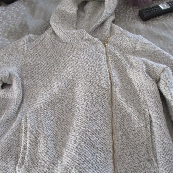 lucky brand zip front hooded sweatshirt gray tweedish - Picture 3 of 6